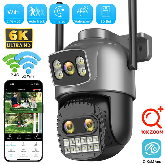 6K 15MP HD IP Camera Outdoor Three-Lens External WiFi Camera 4K 8MP Dual Screen Security PTZ Cam Auto Tracking Surveillance
