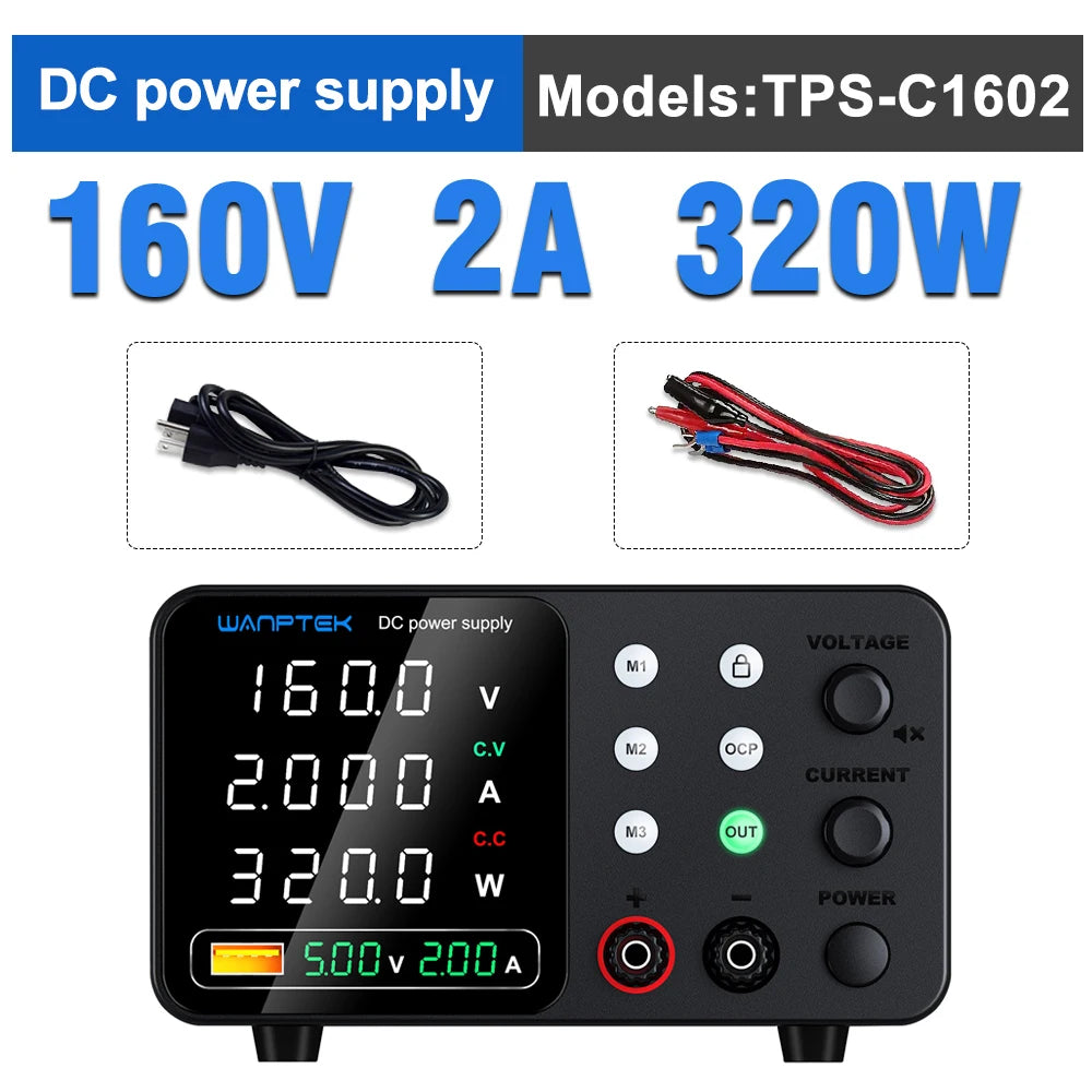 Wanptek Adjustable Lab DC power supply 30V 5A 10A 60V 5A Bench Power Source Stabilized Voltage USB power supply 120V 3A 160V 2A