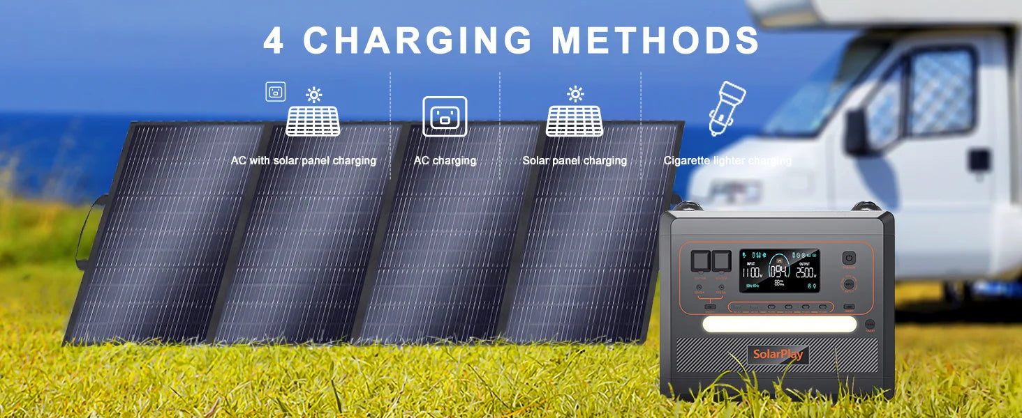 Solar Generator 2160WH 2304WH Long-life LiFePO4 Portable Power Station & 200W Solar Panel  for Home Campervan Up to 2400W Output