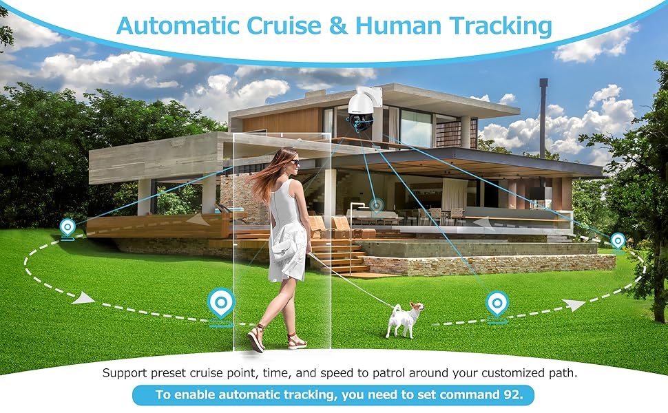 Jennov 4K 8MP Outdoor PTZ IP POE Camera 20X Optical Zoom & Human Detection, 320ft IR Night Vision,  Hikvision Onvif Compatible