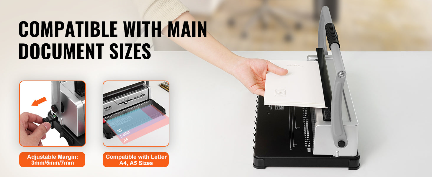 SucceBuy Coil Spiral Binding Machine Manual Book Maker 34-Holes Binding 120 Sheets Punch Binder w/ Adjustable Coil Binding Spine