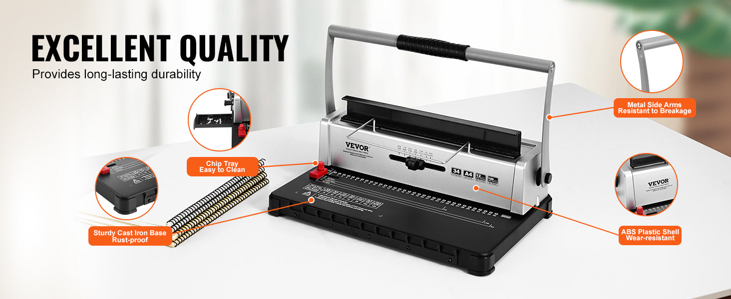 SucceBuy Coil Spiral Binding Machine Manual Book Maker 34-Holes Binding 120 Sheets Punch Binder w/ Adjustable Coil Binding Spine