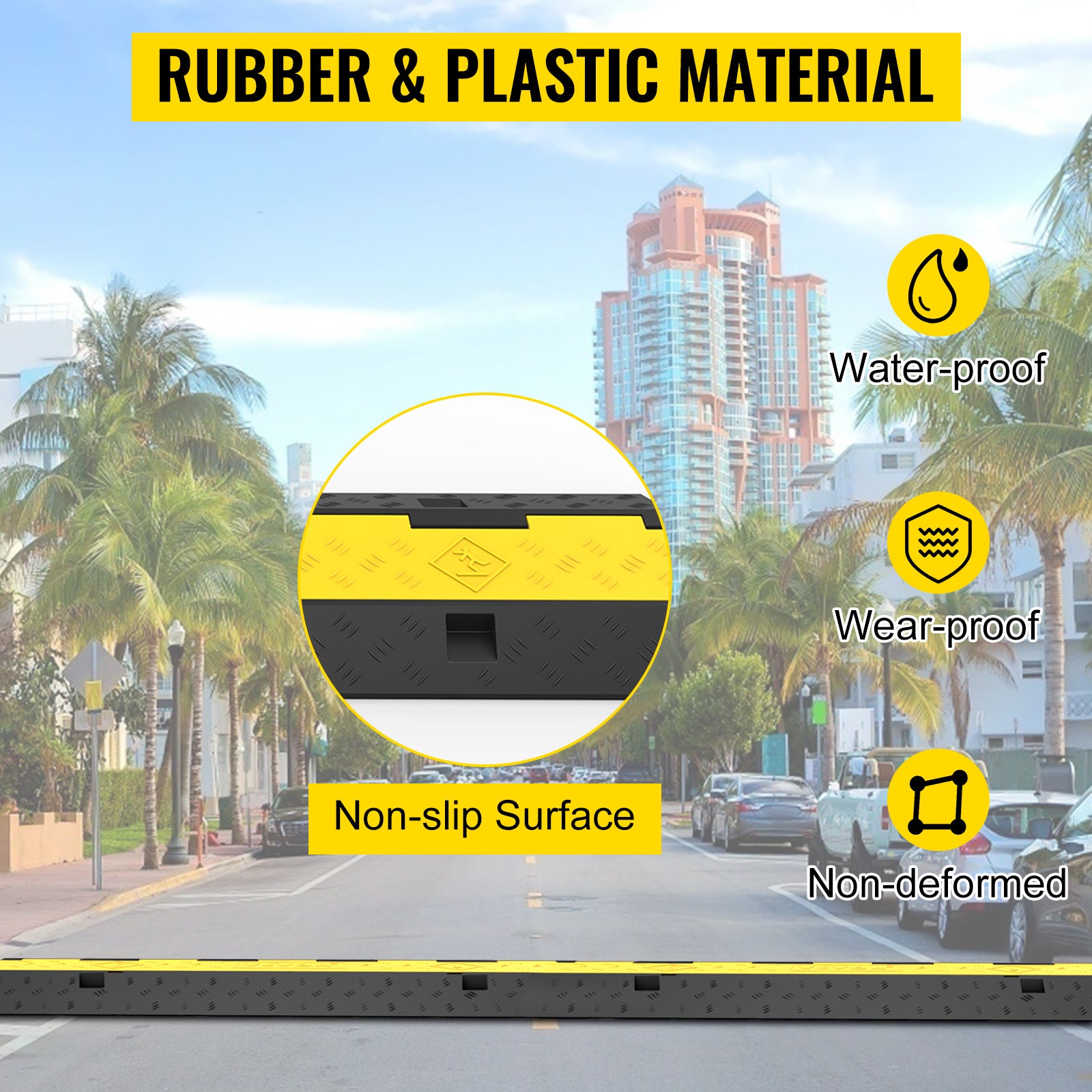 SucceBuy Cable Protector Ramp Wire Cable Cover Cord Guard 2 Channels Rubber + PVC 11000LBS Speed Bump Parking Driveway Traffic
