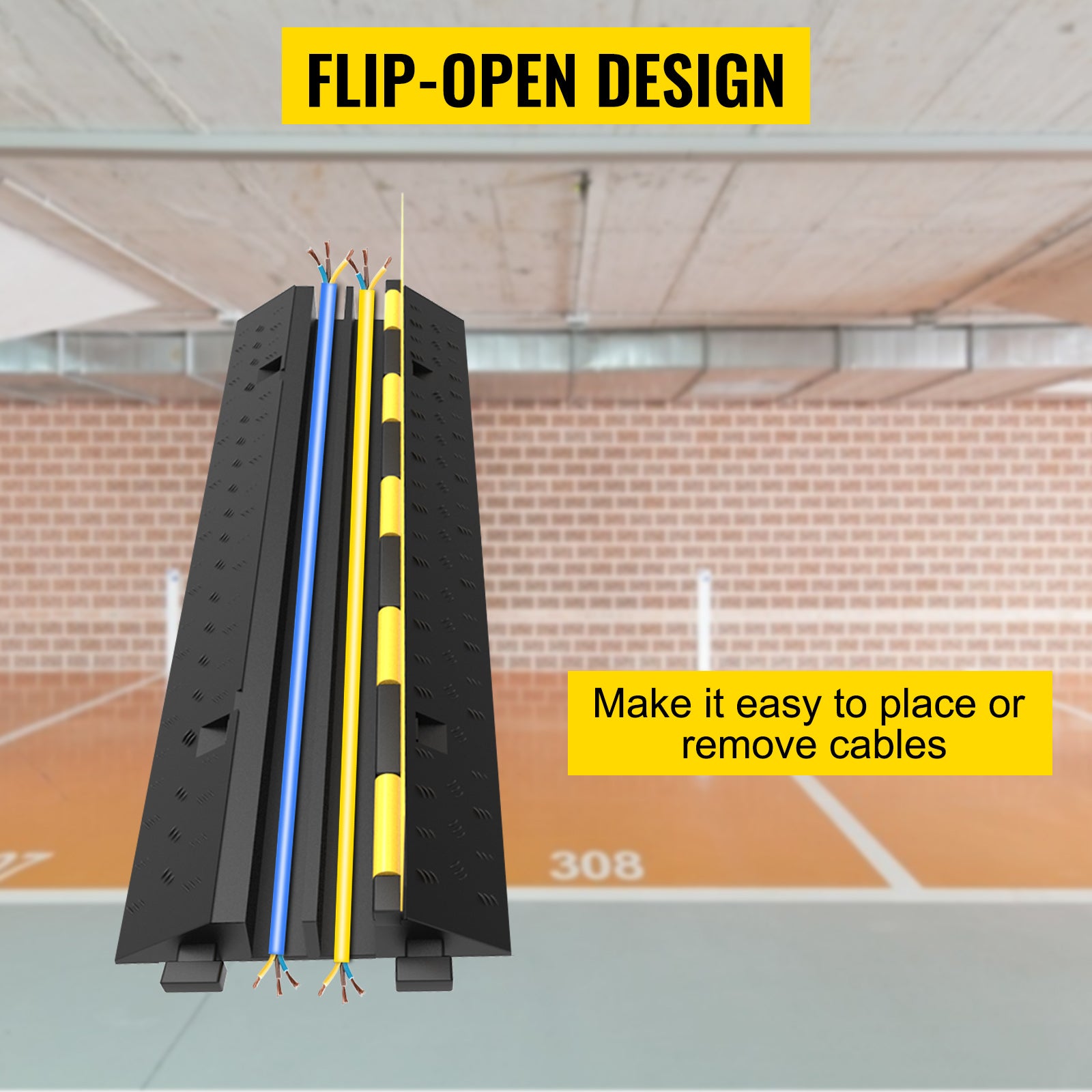 SucceBuy Cable Protector Ramp Wire Cable Cover Cord Guard 2 Channels Rubber + PVC 11000LBS Speed Bump Parking Driveway Traffic