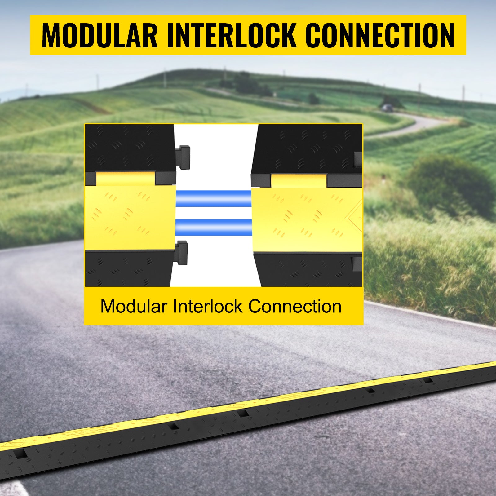 SucceBuy Cable Protector Ramp Wire Cable Cover Cord Guard 2 Channels Rubber + PVC 11000LBS Speed Bump Parking Driveway Traffic