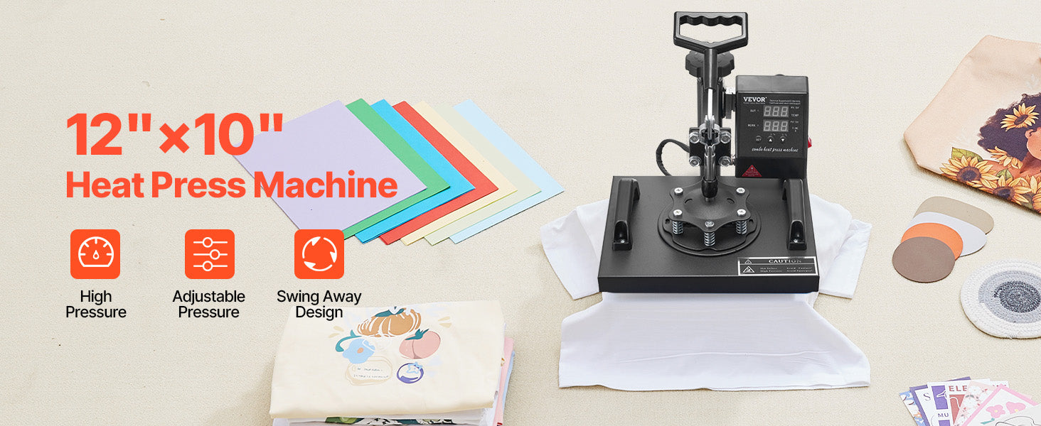 SucceBuy 12x10 In Dual Digital Heat Press Machine 650W Swing Away 360 Degree Rotation Transfer Sublimation Printing for T-Shirt