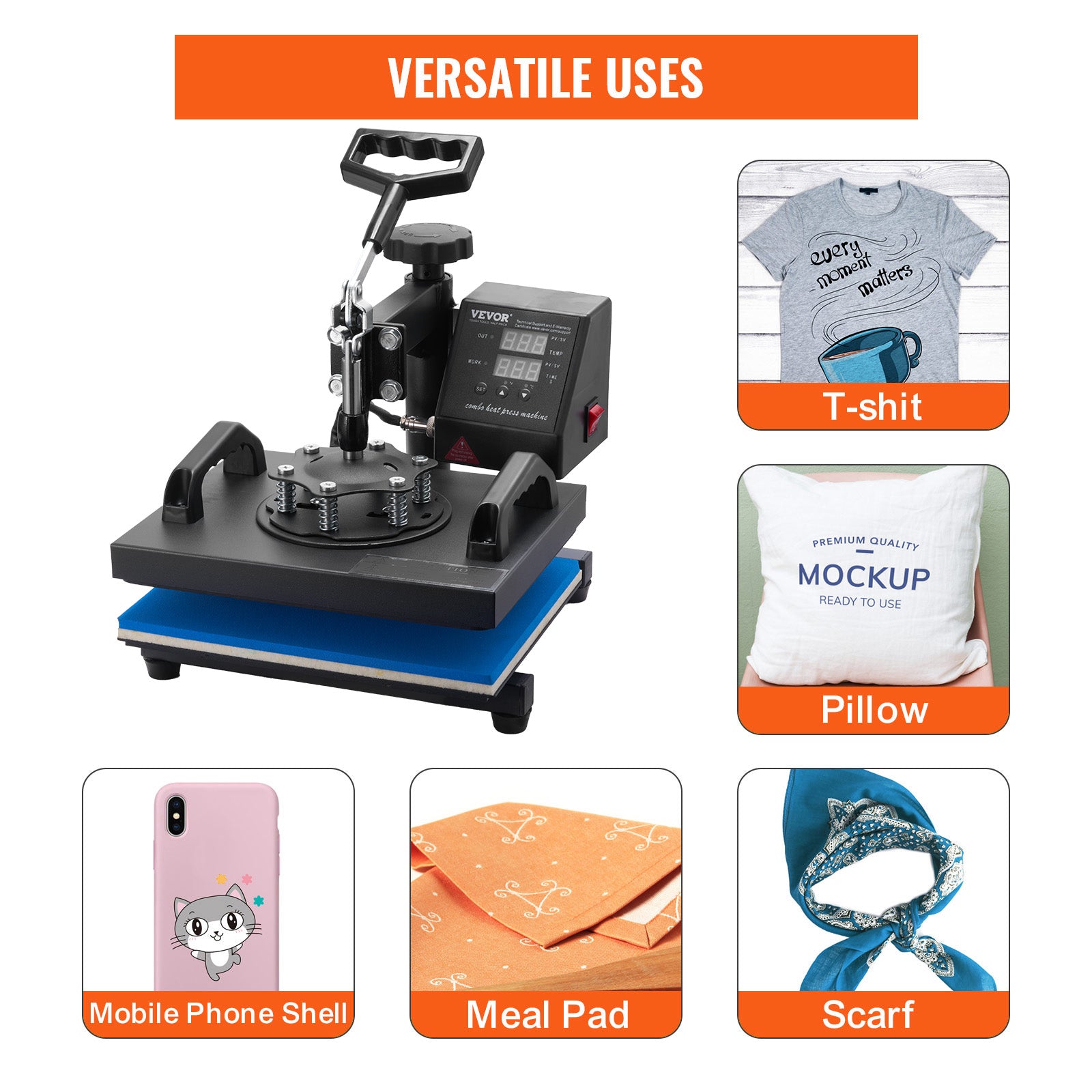 SucceBuy 12x10 In Dual Digital Heat Press Machine 650W Swing Away 360 Degree Rotation Transfer Sublimation Printing for T-Shirt
