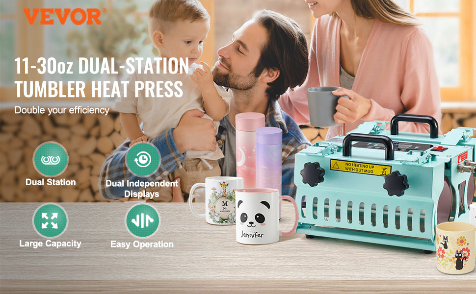 VEVOR Tumbler Heat Press Machine 2 Station Heaters 11-30oz Mug Press Tumbler Press for Sublimation Tumblers Cups and Mug 19.6lbs