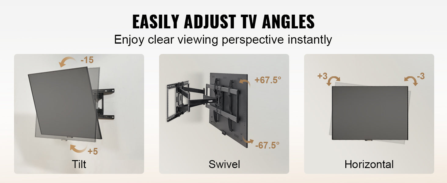 VEVOR Full Motion TV Mount Fit for Most 26-90in TVs Swivel Tilt Horizontal Adjustment TV Wall Mount Bracket W/ Articulating Arms