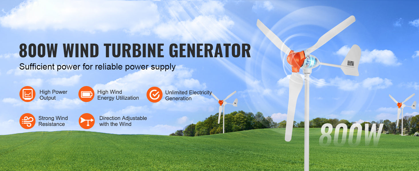 SucceBuy 500W/800W Wind Turbine Generator 12V Wind Turbine Kit Wind Power Generator with MPPT Controller for Home Farm RVs Boats